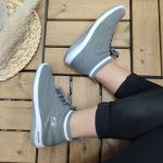 خرید اینترنتی کفش ساقدار مدل اسکیچرز زنانه دخترانه طوسی سفید اصفهان