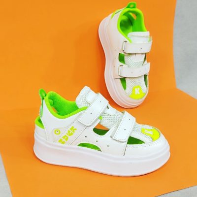 خرید اینترنتی کفش صندل طبی چسبی پسرانه بچگانه ناز و سبک رنگ سفید سبز اصفهان