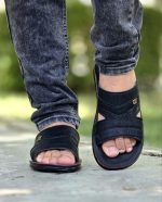 خرید اینترنتی دمپایی صندل صد در صد طبی مردانه باکیفیت بالا رنگ مشکی زیبا اصفهان