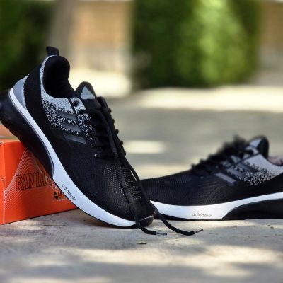 خرید اینترنتی کفش کتونی اسپرت مردانه و پسرانه سایز بزرگ مدل ادیداس منحصربفرد و جذاب رنگ مشکی طوسی ویژه اصفهان