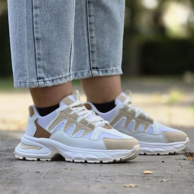 خرید اینترنتی کفش کتونی اسپرت دخترانه و زنانه مدل فشیون سفید کرم راحت و خاص زیبا اصفهان