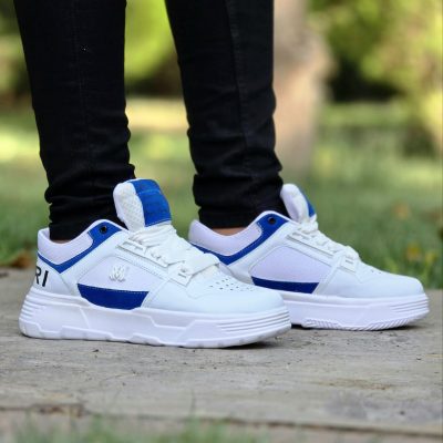 خرید اینترنتی کفش اسپرت مردانه پسرانه مدل Amiri ( امیری) بسیار نرم و خوشپا رنگ سفید آبی زیبا اصفهان