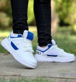 خرید اینترنتی کفش اسپرت مردانه پسرانه مدل Amiri ( امیری) بسیار نرم و خوشپا رنگ سفید آبی زیبا اصفهان