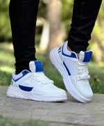 خرید اینترنتی کفش اسپرت مردانه پسرانه مدل Amiri ( امیری) بسیار نرم و خوشپا رنگ سفید آبی زیبا اصفهان