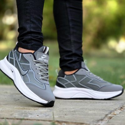 خرید اینترنتی کفش کتونی اسپرت مردانه و پسرانه مدل نایک سبک و راحت رنگ طوسی مشکی ساده اصفهان