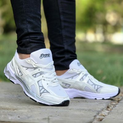 خرید اینترنتی کفش کتونی اسپرت مردانه پسرانه مدل اسیکس زیبا و کاربردی رنگ سفیدطوسی جذاب اصفهان