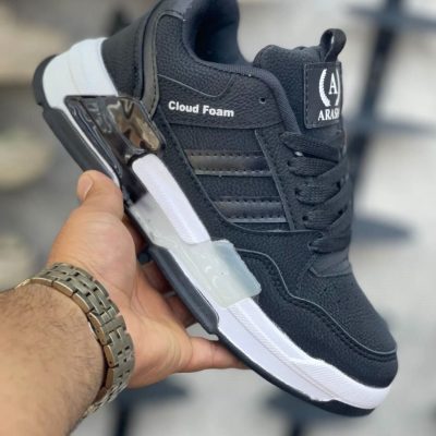 خرید اینترنتی کفش کتونی اسپرت دخترانه و زنانه مدل کلود فوم خاص و زیبا رنگ مشکی تمام زیره سفید ویژه اصفهان