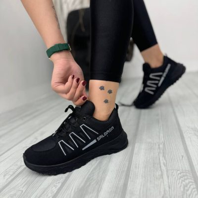 خرید اینترنتی کفش کتونی اسپرت زنانه دخترانه مدل سالامون شیک و زیبا رنگ مشکی سفید سبک اصفهان