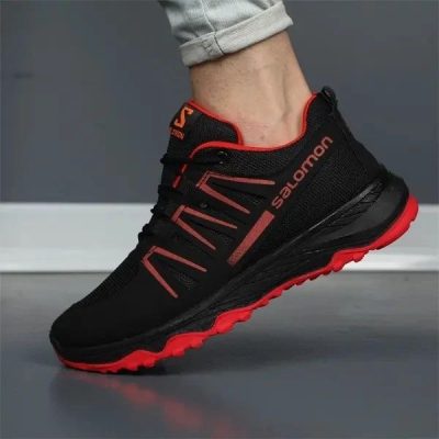 خرید اینترنتی کفش کتونی اسپرت مردانه پسرانه مدل سالامون زیبا و خوشپا رنگ مشکی قرمز شیک اصفهان