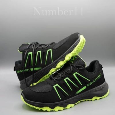 خرید اینترنتی کفش کتونی اسپرت مردانه پسرانه مدل سالامون جدید و پرفروش رنگ مشکی سبز به روز اصفهان