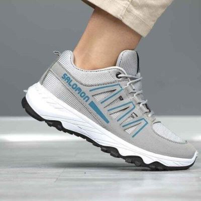 خرید اینترنتی کفش کتونی اسپرت مردانه پسرانه مدل سالامون جذاب و خاص رنگ طوسی آبی مقاوم اصفهان