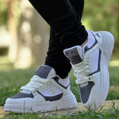 خرید اینترنتی کفش اسپرت مردانه پسرانه مدل Amiri ( امیری) خوشپا و پرفروش رنگ سفید طوسی بی نظیر اصفهان