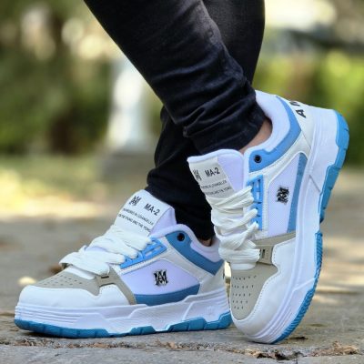 خرید اینترنتی کفش اسپرت مردانه پسرانه مدل Amiri ( امیری) مدرن و جدید رنگ سفید ابی کرم جذاب اصفهان