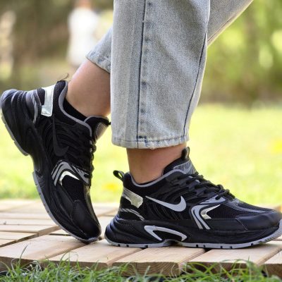 خرید اینترنتی کفش کتونی اسپرت زنانه دخترانه مدل نایک با کیفیت بالا و مقاوم رنگ مشکی طوسی نقره ای زیبا اصفهان