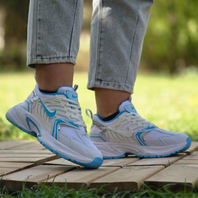 خرید اینترنتی کفش کتونی اسپرت زنانه دخترانه مدل نایک منحصر به فرد رنگ سفید ابی جذاب اصفهان