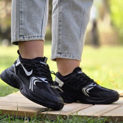 خرید اینترنتی کفش کتونی اسپرت زنانه دخترانه مدل نایک راحت و سبک رنگ مشکی طوسی نقره ای شیک اصفهان