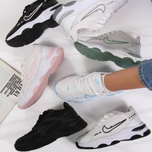 خرید اینترنتی کفش کتونی اسپرت زنانه دخترانه مدل نایک جذااب و بی مانند رنگ مشکی زیره سفید با ظرافت اصفهان