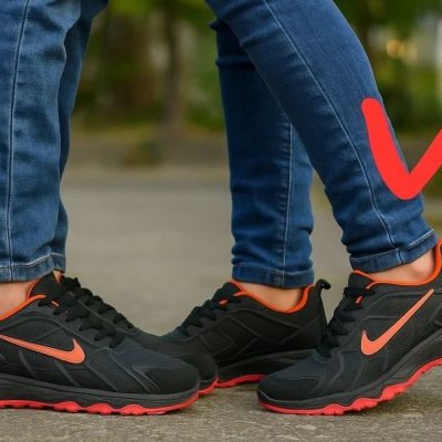 خرید اینترنتی کفش کتونی اسپرت مردانه پسرانه مدل نایک جذاااب رنگ مشکی قرمز شیک اصفهان