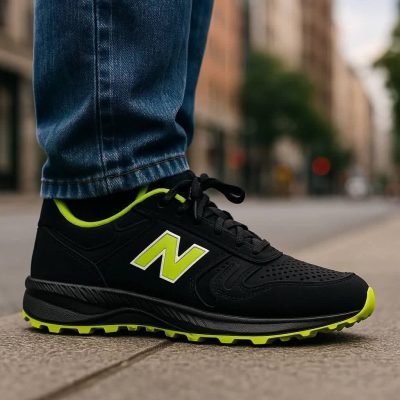 خرید اینترنتی کفش کتونی اسپرت مردانه و پسرانه مدل نیوبالانس جدید و به روز رنگ مشکی سبز جذاب اصفهان