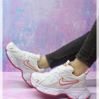 خرید اینترنتی کفش کتونی اسپرت زنانه دخترانه مدل نایک جدید و به روز رنگ سفید قرمز راحت اصفهان